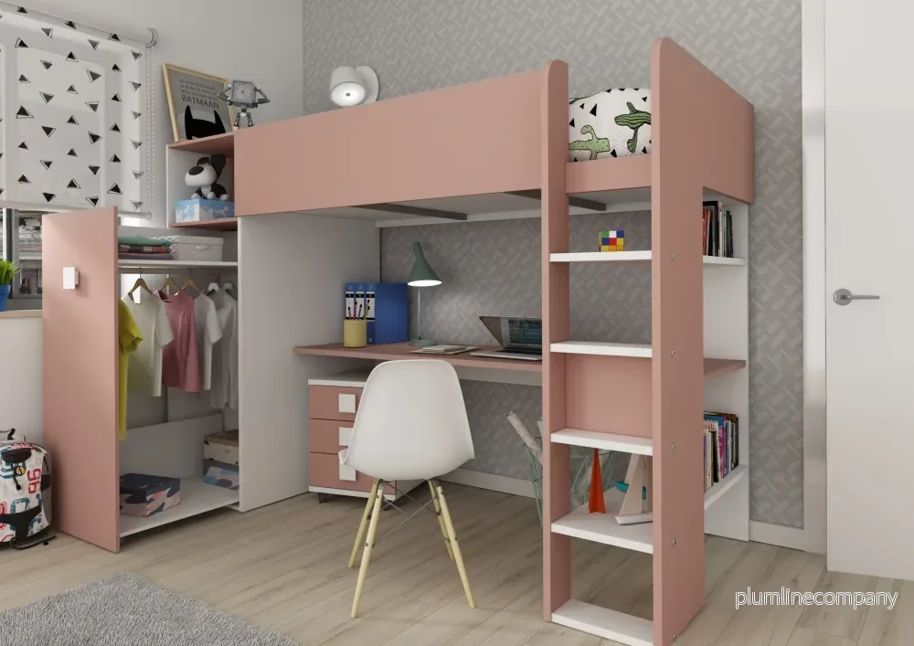 Loftsäng Trasman med garderob - rosa - Bild 3