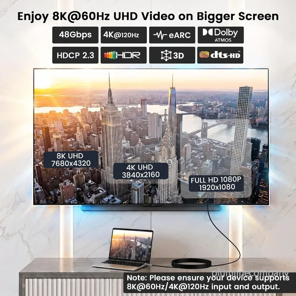 NÖRDIC Fiber AOC 10m USB-C till HDMI 2.1-kabel 8K@60Hz, 4K@120Hz, 48Gbps, HDR, kompatibel med Thunderbolt 3 och 4 - Bild 2