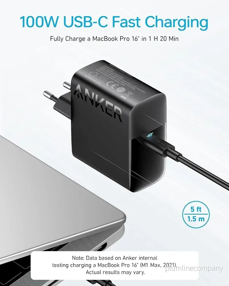 Anker 100W USB-C laddare, PIQ 3.0 kompakt snabbladdare - Bild 2