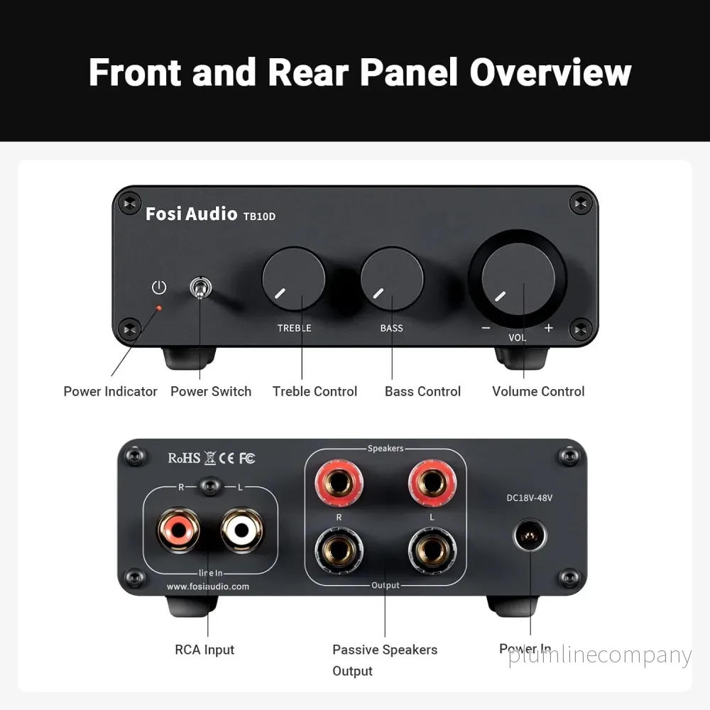 Fosi Audio TB10D Class D Mini Power 600W 2 Channel Stereo Amplifier, for passive Speakers/Bass Shaker, TPA3255 with Bass Treble Control - Bild 2