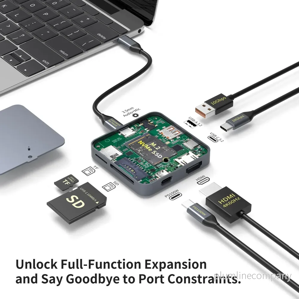 NÖRDIC 1 till 9 Magnetisk USB-C Dockningsstation 1xHDMI 4K60Hz, 1xUSB-C, 1xUSB-C PD 100W, 1xUSB-A, 1xM.2 SSD, 1xSD, 1xMicroSD, 1×3,5 mm AUX NÖRDIC 1 till 9 Magnetisk USB-C Dockningsstation 1xHDMI 4K60Hz, 1xUSB-C, 1xUSB-C PD 100W, 1xUSB-A, 1xM.2 SSD, 1xSD, 1xMicroSD, 1×3,5 mm AUX