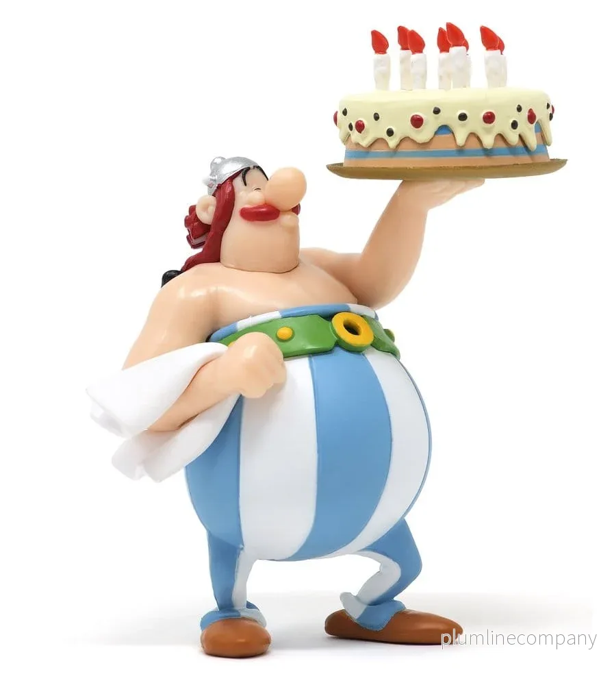 Asterix PVC-figur Obelix med ”Grattis på födelsedagen” tema, 8,5 cm