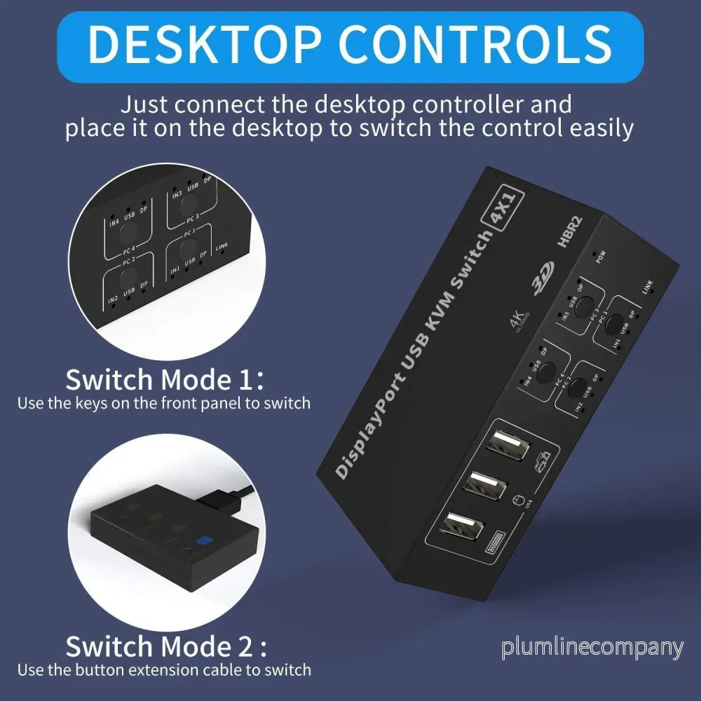 NÖRDIC KVM Switch 4 PC till 1 DisplayPort 1.2 4K 60Hz och 4x USB HDCP 2.2 - Bild 3