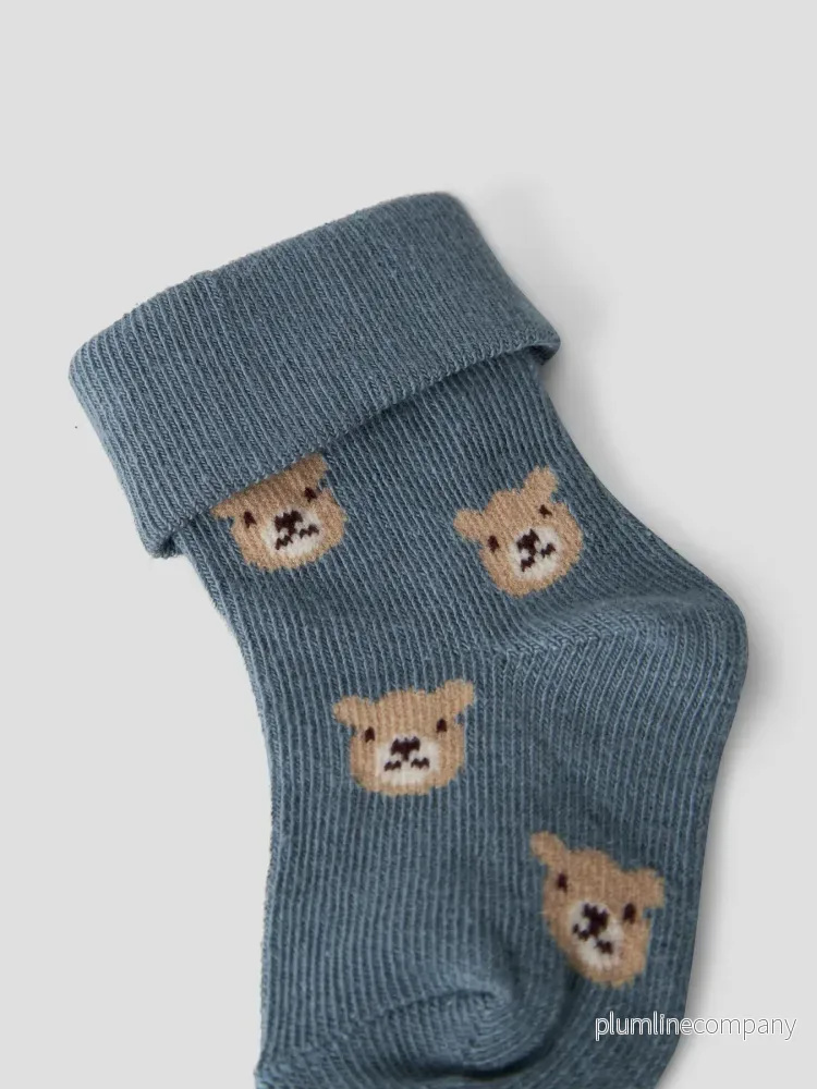 Babystrumpor i Ekologisk Bomull - NBMOMIO SOCK - Björn - Blue Mirage - Bild 2