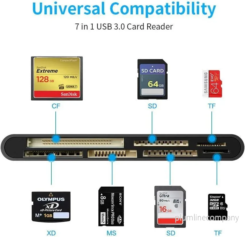 NÖRDIC USB-A Kortläsare 7 Slot 1xCF, 2xSD, 2xMicroSD, 1xMS, 1xXD UHS-I - Bild 2