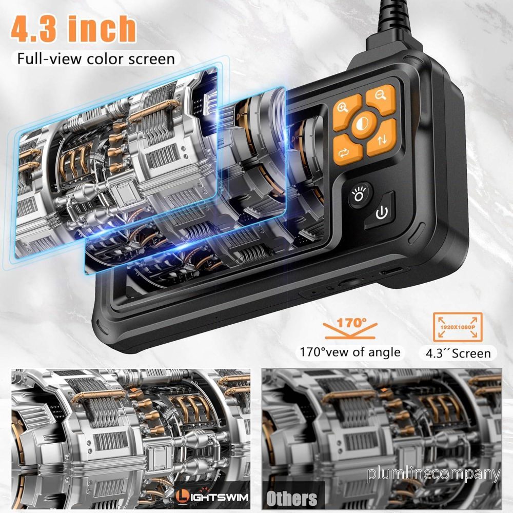 NÖRDIC 5m 1920x1080p HD-Endoskopkamera med dubbla linser, 4,3" IPS-skärm, IP67-vattentät inspektionskamera med 8 LED-lampor, halvstyv kabel, Plug & Play - Bild 2