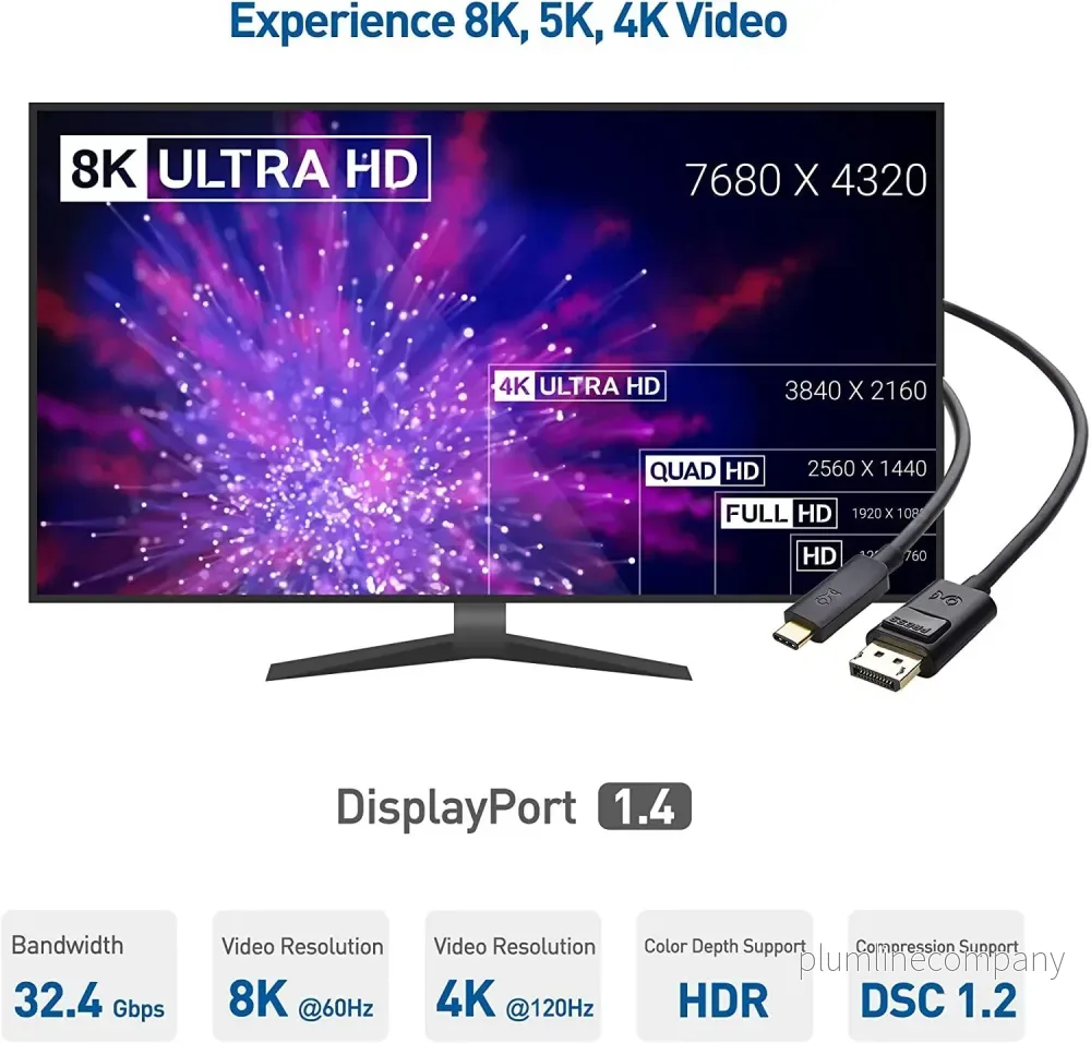 NÖRDIC 2m USBC to DP 1.4 kabel 8K30Hz 4K120Hz 32,4Gbps HBR3 HDR10 - Bild 3