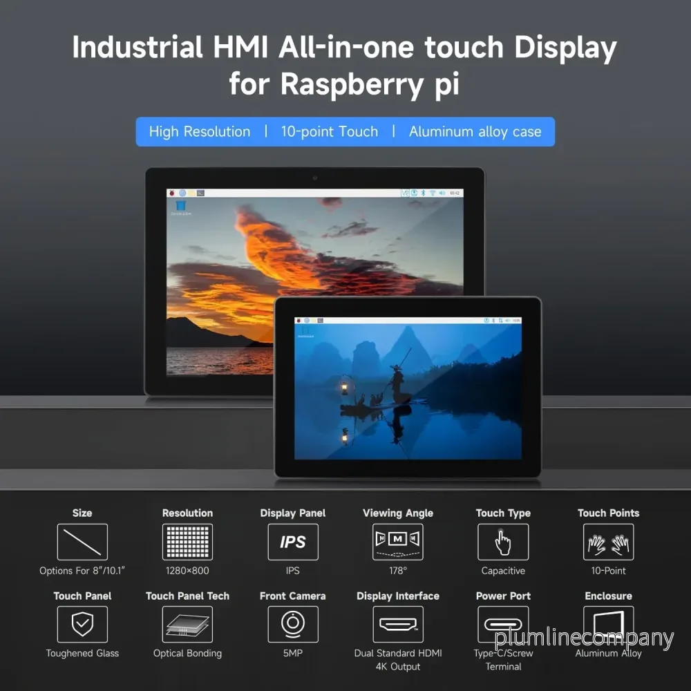 Waveshare industriell HMI allt-i-ett 10,1" pekskärm, kompatibel med Raspberry Pi 4 (ingår), stöd för dubbel 4K HDMI-utgång - Bild 2
