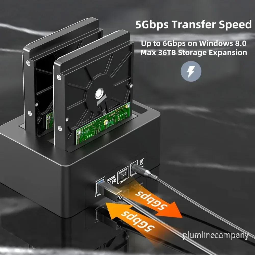 Maiwo K3082H USB 3.1 GEN1 5Gbps Dockningsstation för 2st 2,5-3,5 SATA HDD SSD 2x16TB med stöd för UASP 3xUSB3.1 hubb - Bild 3