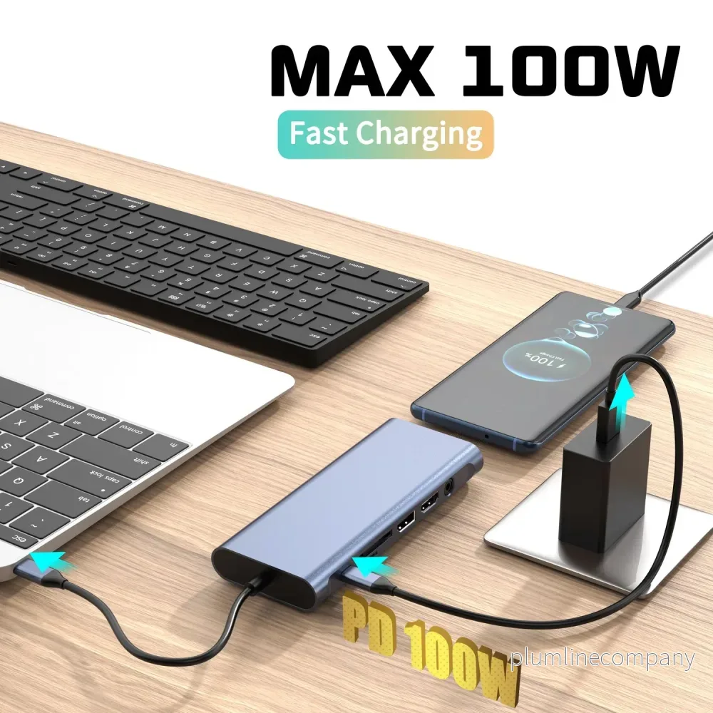 NÖRDIC USB-C 1 till 14 Dockningsstation Trippla skärmar, 2xHDMI, 1xDP, 1xUSB-C PD 100W, 2xUSB-C, 4xUSB-A, med Ethernet - Bild 3