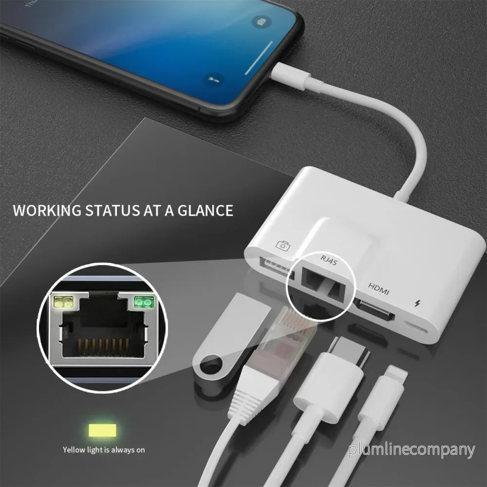 NÖRDIC Lightning adapter 1 till 4 portar 1xHDMI 1x RJ4510/100Mbps 1xUSB A 3.1 och 1 x Lightning laddningsport - Bild 3