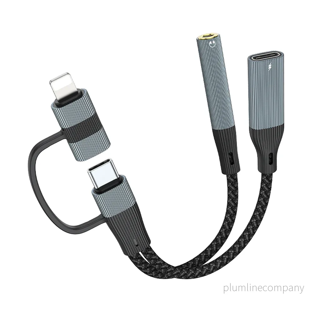 NÖRDIC USB-C+Lightning till Audio 3,5mm PD60W USB-C 15cm