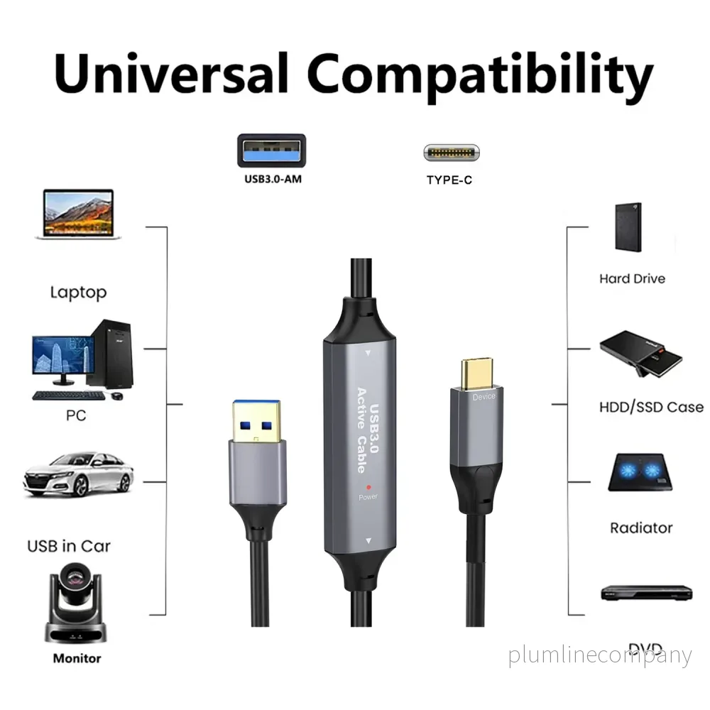 NÖRDIC 15m Aktiv USB 3.0 A till C Kabel, 5Gbps Super Speed USB-kabel Kompatibel med VR, Kamera, Dockningsstation och mer - Bild 2
