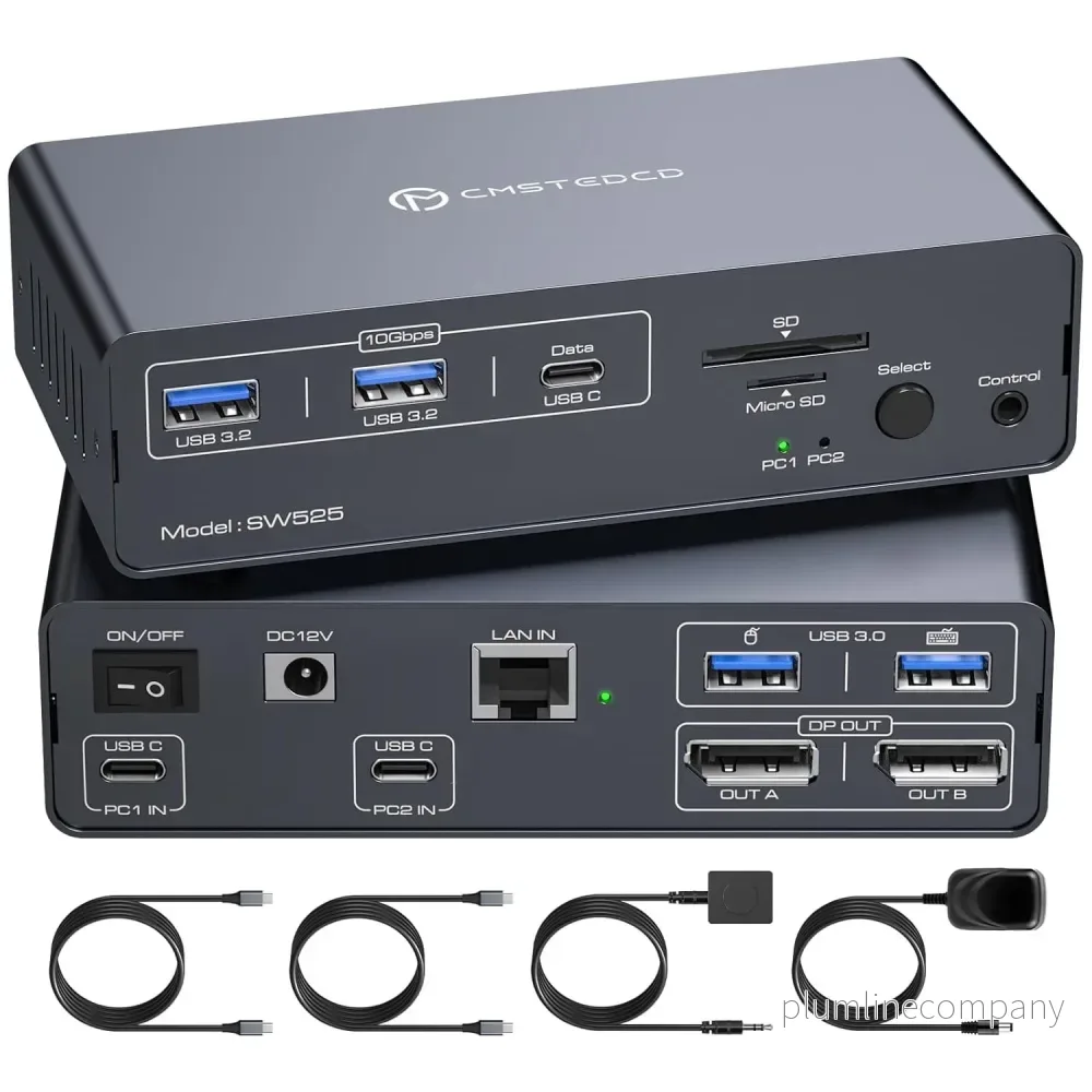 NÖRDIC USB-C Dockningsstation med KVM-switch 2 PC 2 skärmar 4K120Hz DP Gigabit Ethernet, kortläsare, 4xUSB-A och USB-C NÖRDIC USB-C Dockningsstation med KVM-switch 2 PC 2 skärmar 4K120Hz DP Gigabit Ethernet, kortläsare, 4xUSB-A och USB-C