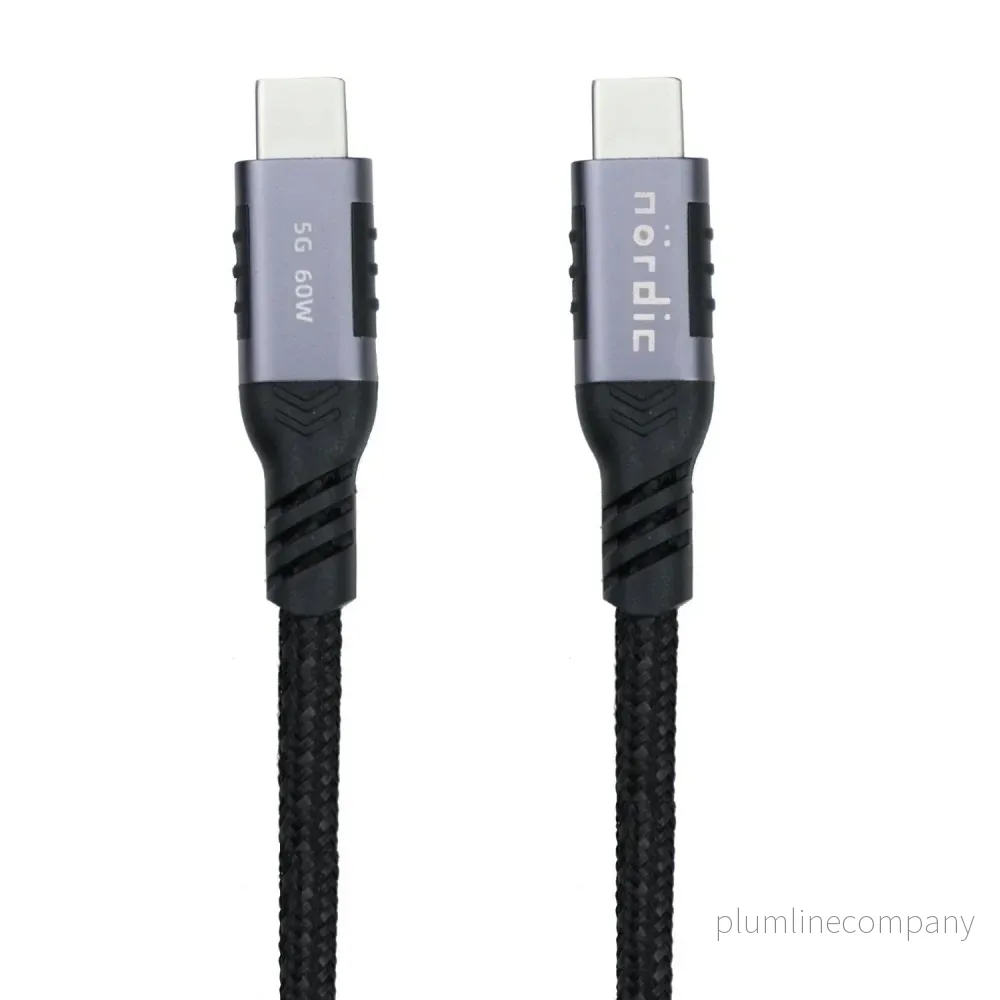 NÖRDIC 1m USB3.2 Gen1 USB-C till C nylonflätad kabel snabbladdning 3A 5Gbps Power Delivery PD 60W