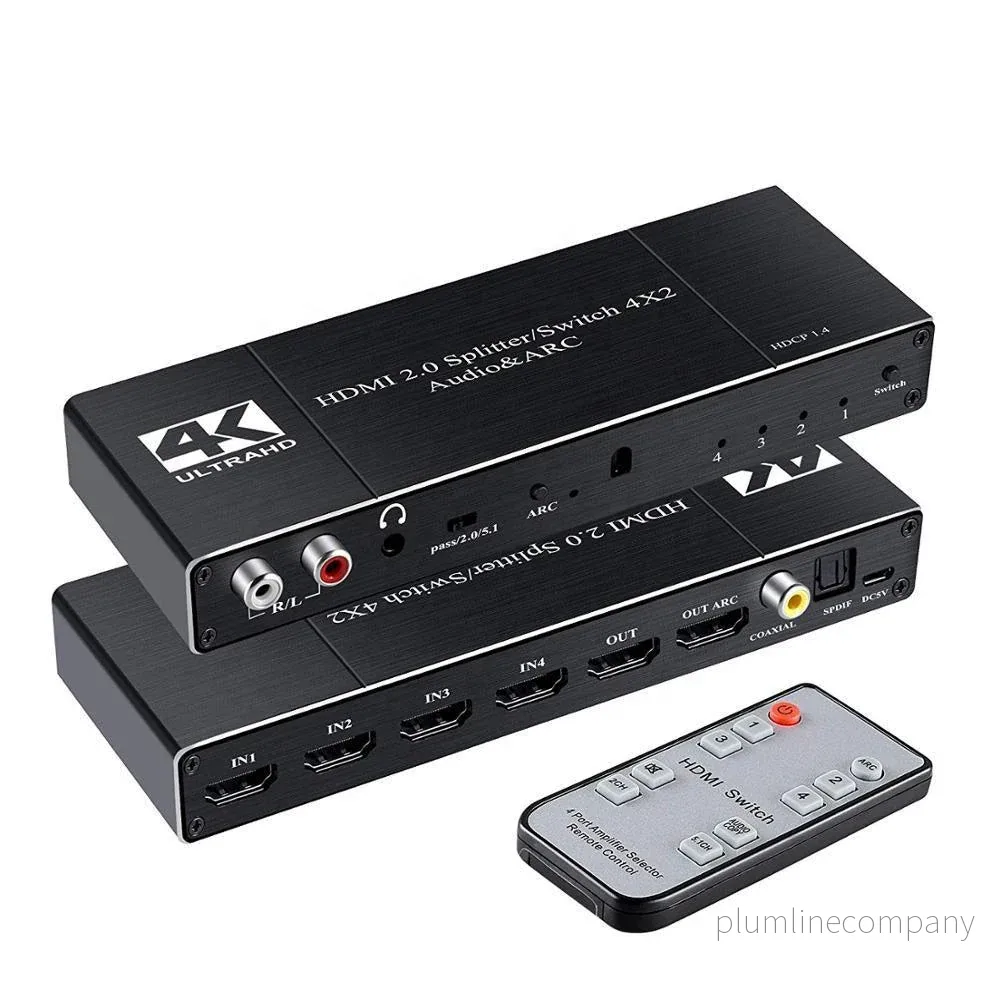NÖRDIC HDMI Switch 4 till 2 med Audio Extractor och ARC, 4Kx2K i 60Hz, HDCP 1.4, 5.1 Surround, Metal NÖRDIC HDMI Switch 4 till 2 med Audio Extractor och ARC, 4Kx2K i 60Hz, HDCP 1.4, 5.1 Surround, Metal