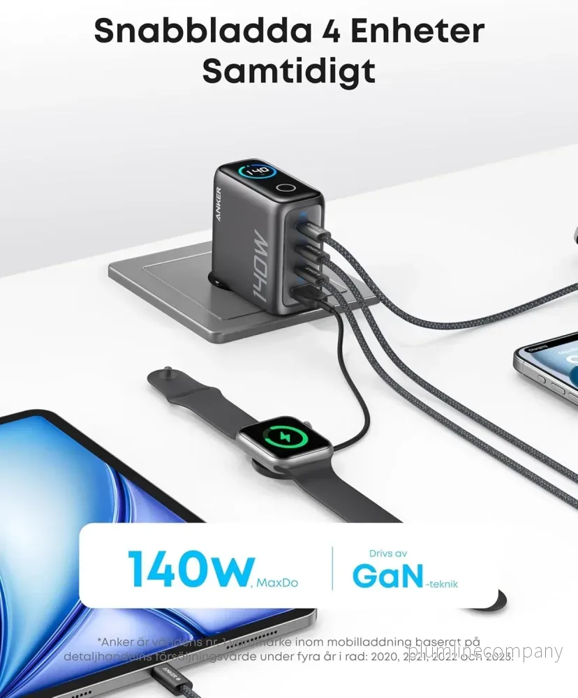 Anker 140W USB-C 4-Port Multi-Devices GaN-laddare, Touch Control, kompatibel med MacBook, iPhone 17/16/15, Samsung, Pixel och fler - Bild 2
