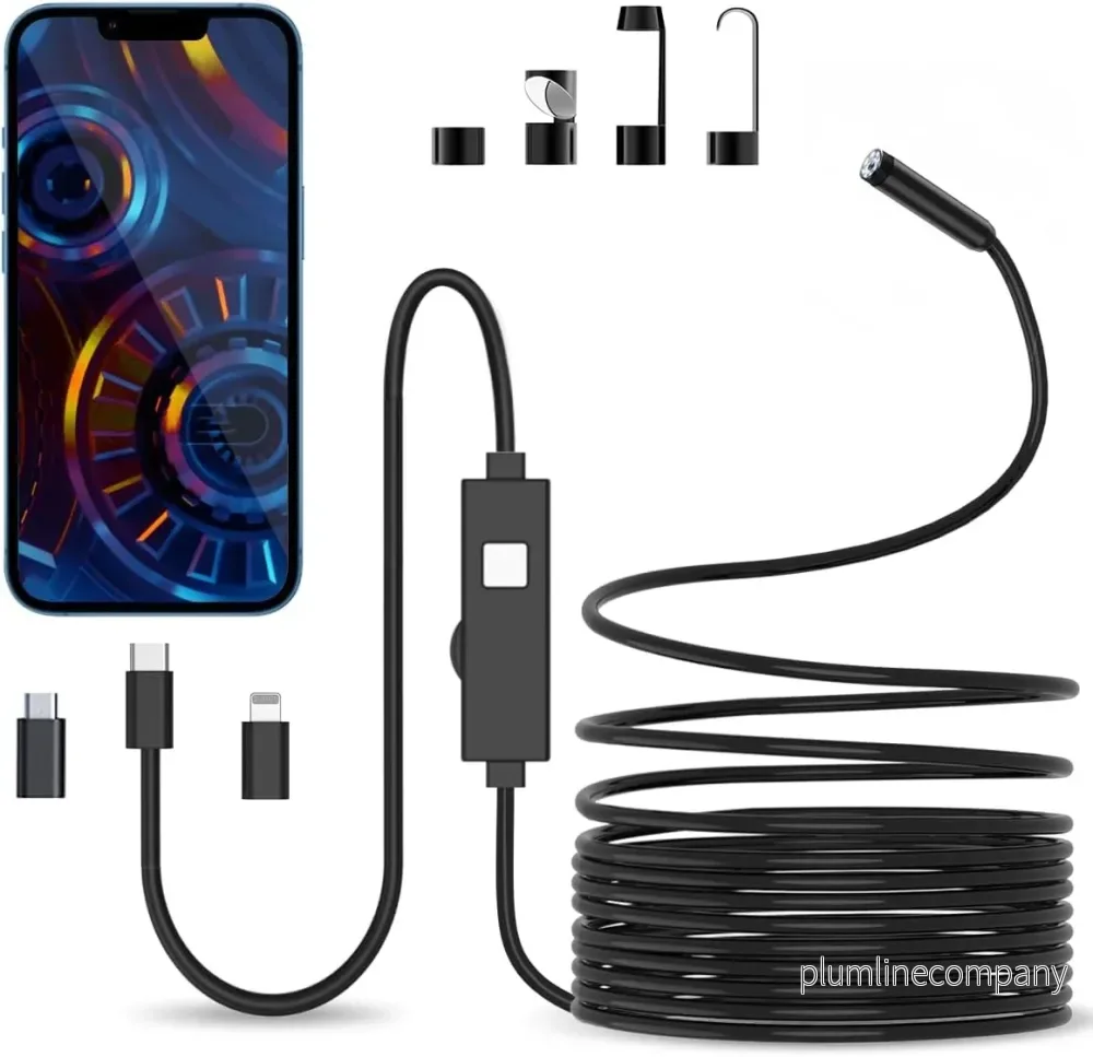 NÖRDIC 5m Endoskopkamera för mobiltelefon med ljus, 1080P HD, 8 LED-lampor, vattentät IP67, inget WiFi krävs, Android och iOS