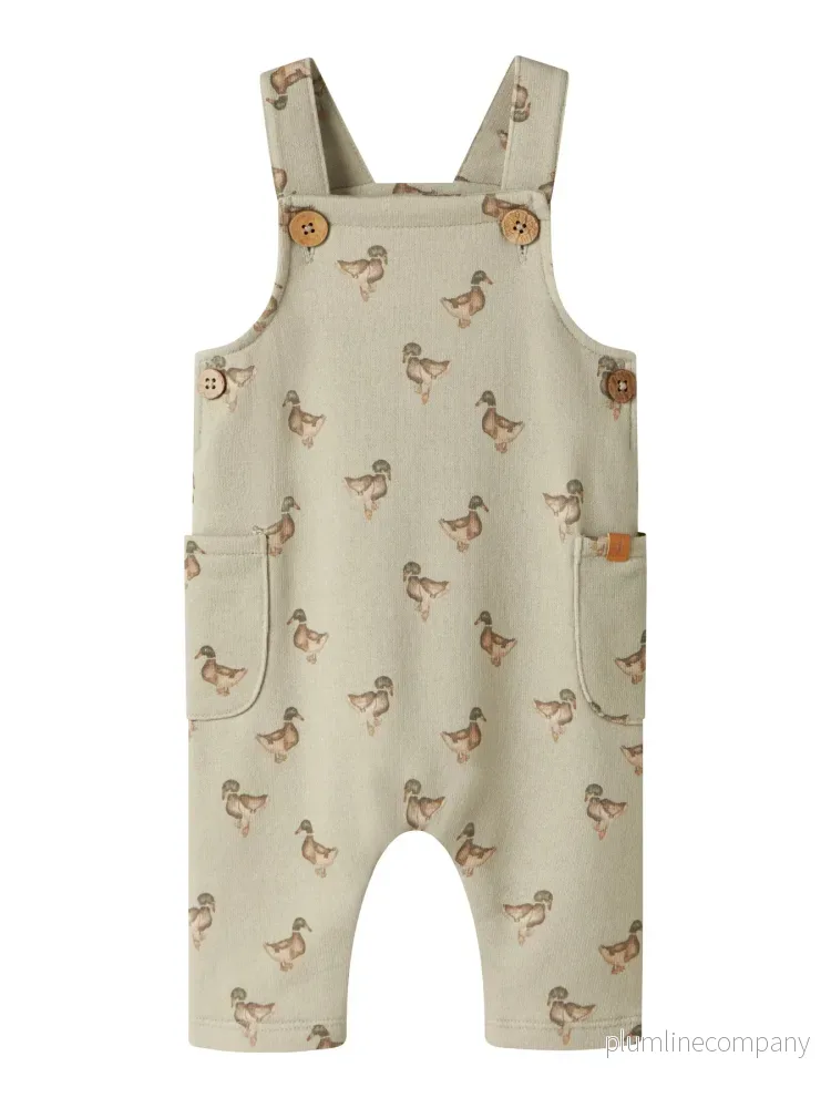 Mönstrad Hängselbyxa i Återvunnen Bomull - Moss Gray DUCK - NBMJOBO AFI LOOSE SWEAT OVERALL LIL