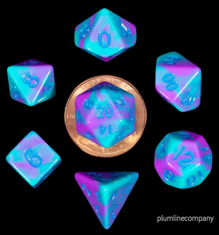 FanRoll Mini Dice Set Turquoise och Lila Marmor (7)