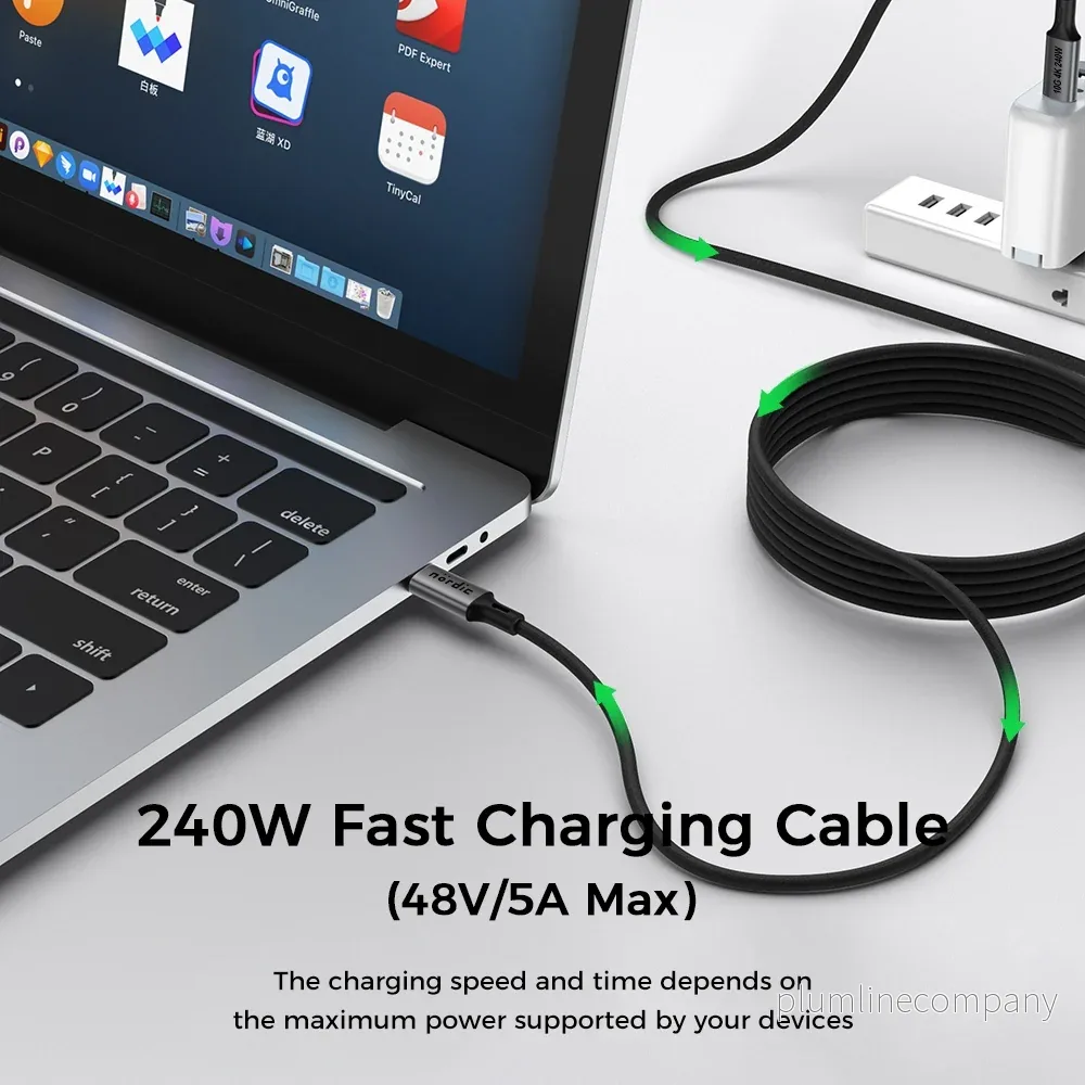 NÖRDIC 5m USB 3.2 Gen 2 USB-C till C nylonflätad kabel PD3.1 240W 20G 4K60Hz grå - Bild 3