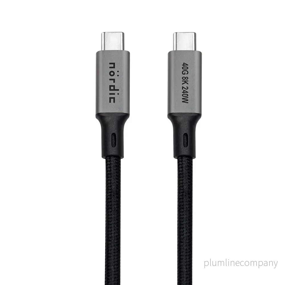 NÖRDIC 1m USB4 USB-C till C nylonflätad kabel PD3.1 240W 40G 8K60Hz 4K144Hz grå
