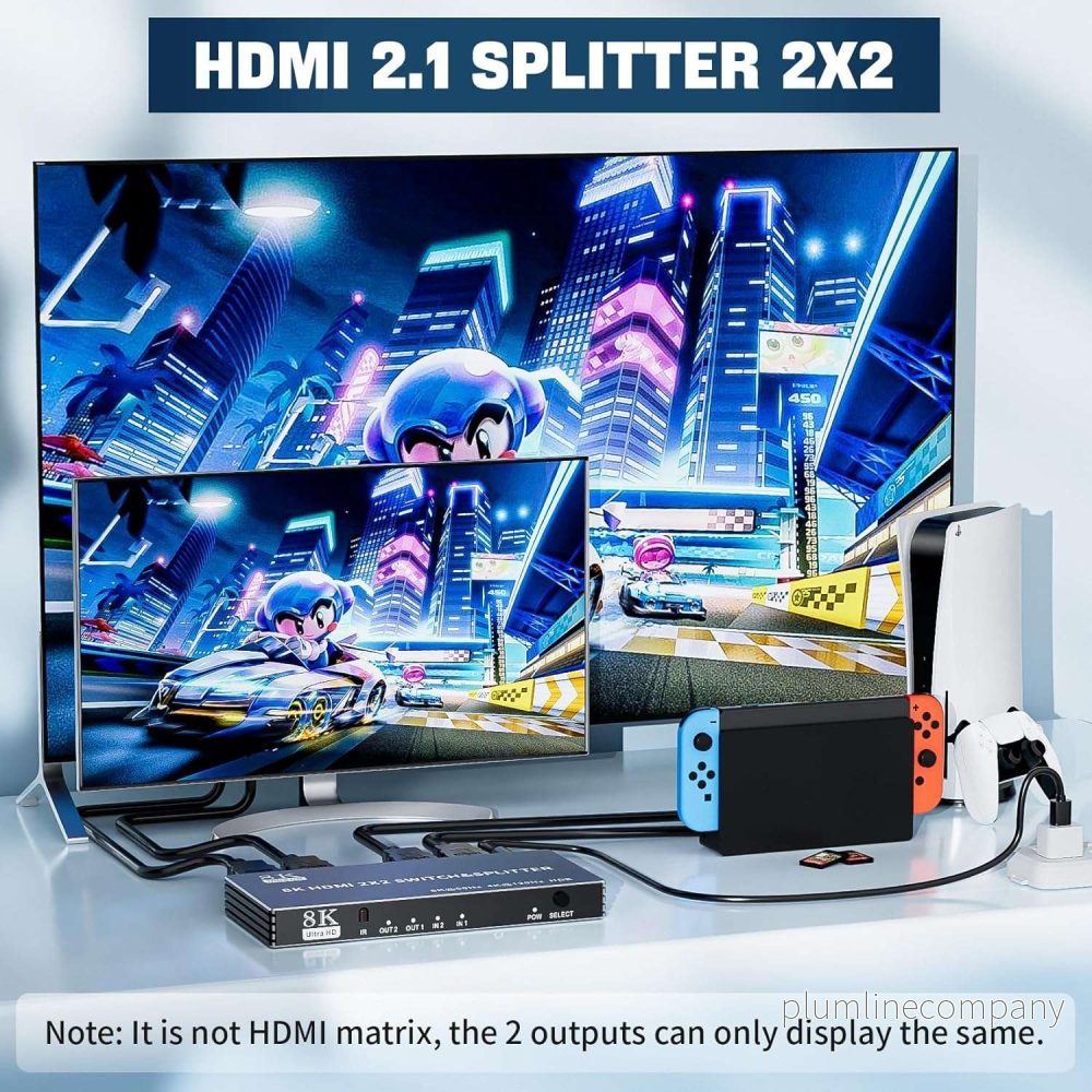 NÖRDIC HDMI 2.1 Switch & Splitter 2x2 8K60Hz 4K120Hz HDR HDCP2.3 - Bild 2