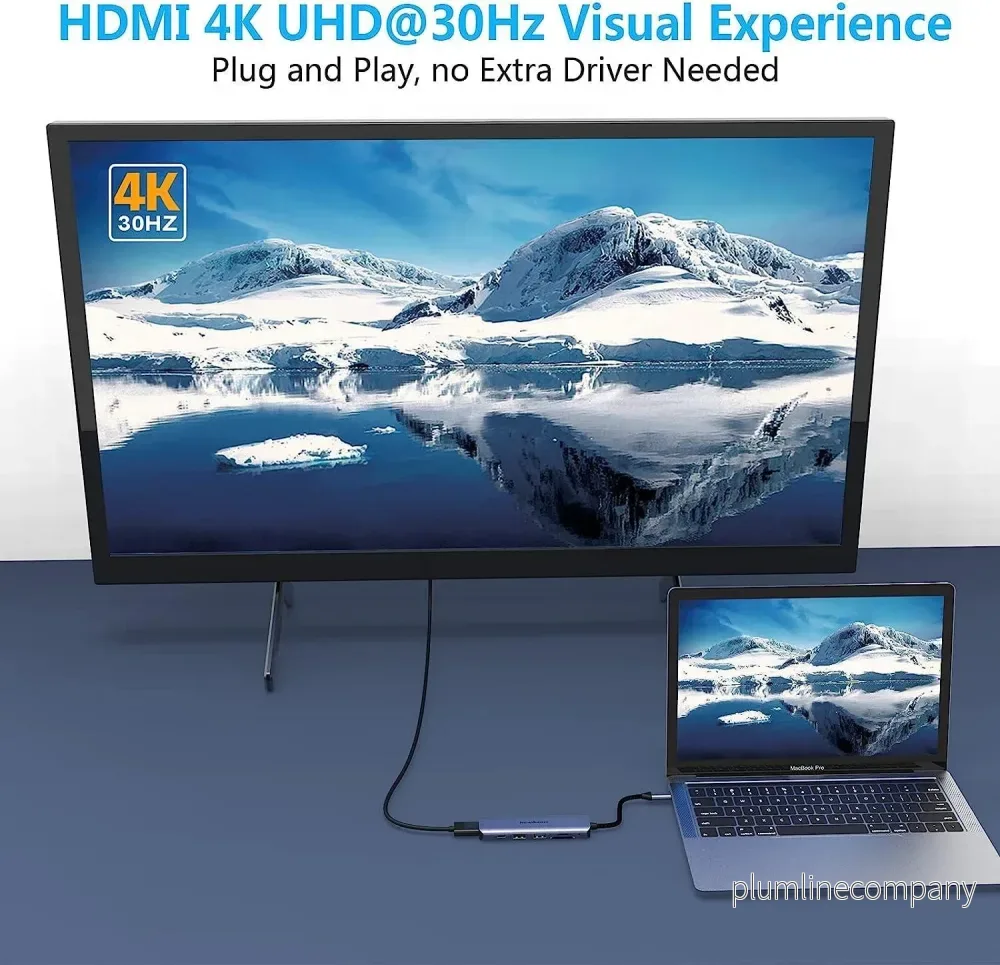 NÖRDIC 1 till 6 USB C Aluminium Dockningsstation 1xHDMI 4K 30Hz 1xUSB-A 3.0 1xUSB-A 2.0 5Gbps 1xUSB C PD87W 1xSD/TF kortläsare - Bild 2