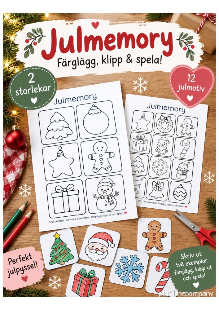 Julmemory att färglägga – 2 storlekar