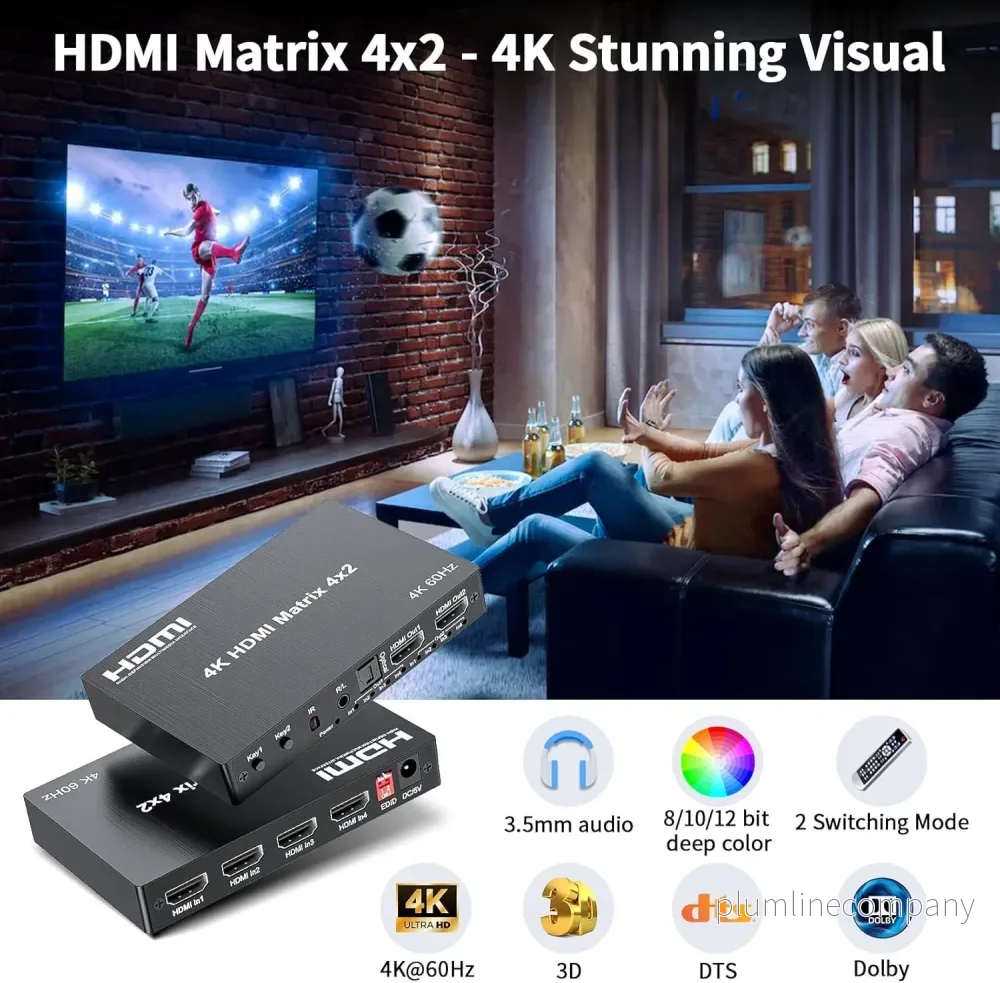 NÖRDIC HDMI 4K 60Hz Matrix-switch 4x2 3D Video Toslink Stereo EDID - Bild 2