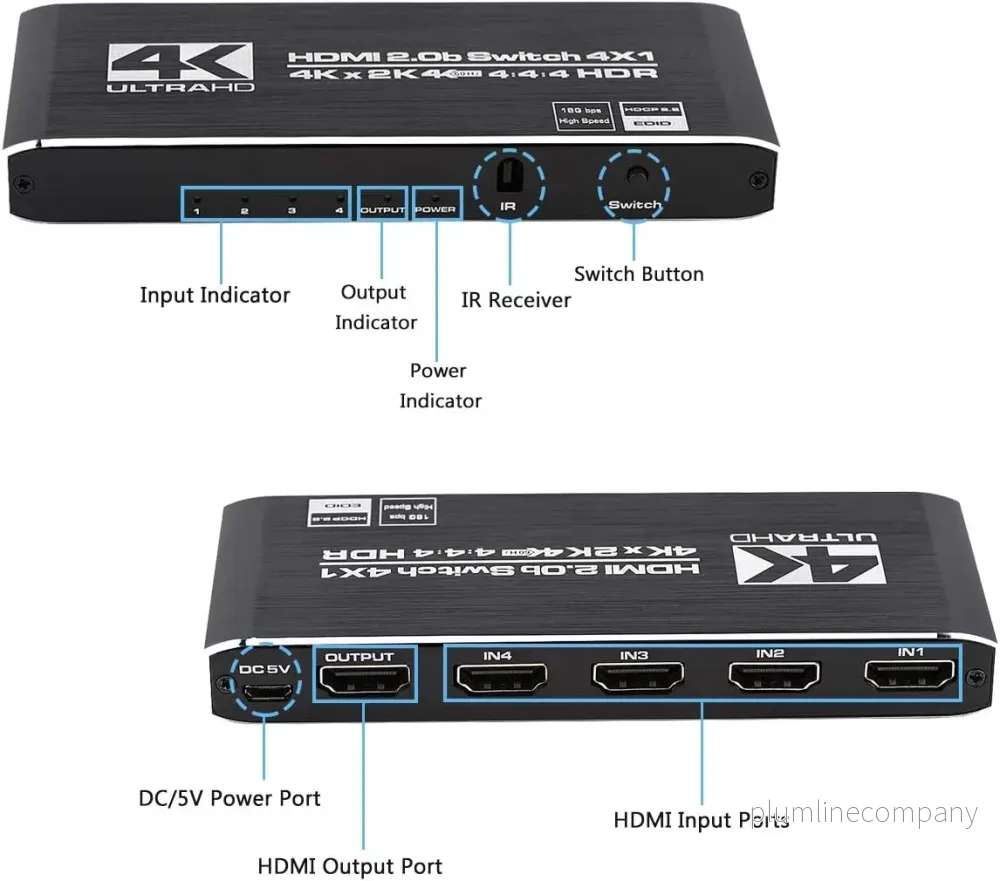 NÖRDIC HDMI 2.0 4x1 Switch 4K60Hz med fjärrkontroll - Bild 3