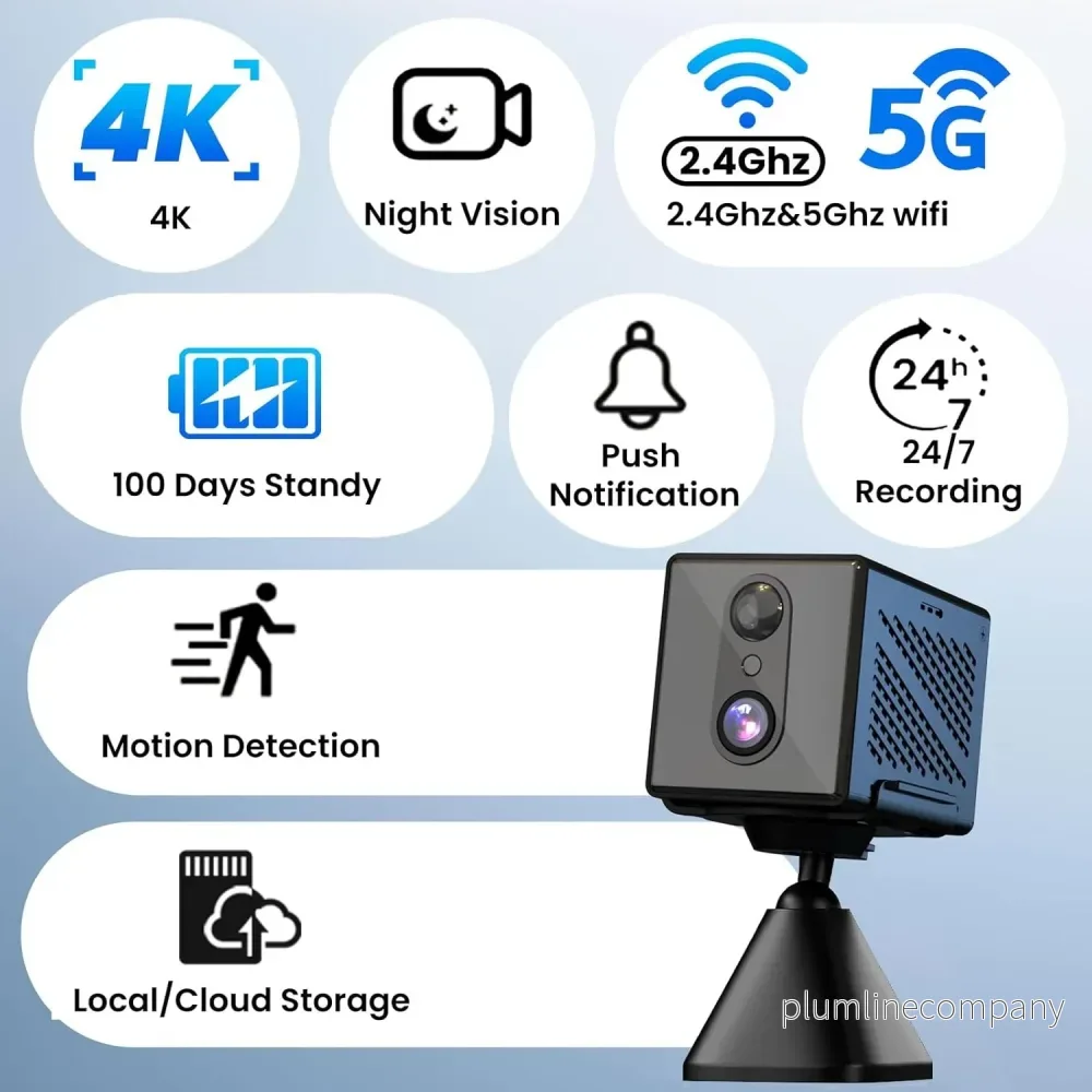 4K Övervakningskamera 5GHz WiFi Mini-kamera, Nattseende, Rörelsesensor, Lång batteritid, Fjärrvisning - Bild 3