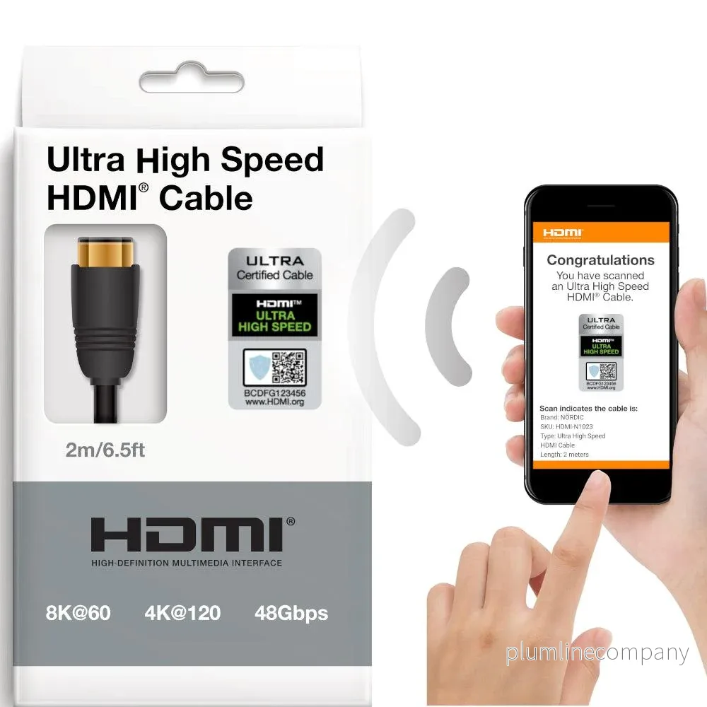 NÖRDIC CERTIFIED CABLES 3m Ultra High Speed HDMI 2.1 8K 60Hz 4K 120Hz 48Gbps Dynamic HDR eARC VRR nylonflätad kabel guldpläterade kontakter - Bild 3