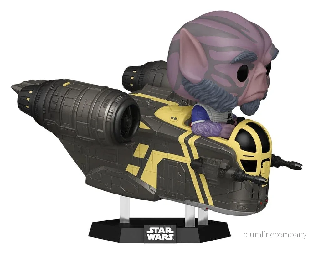 Star Wars: The Mandalorian och Grogu POP! Rides Deluxe vinyl gungande figur Zeb Orrelios i Razor Crest 9 cm