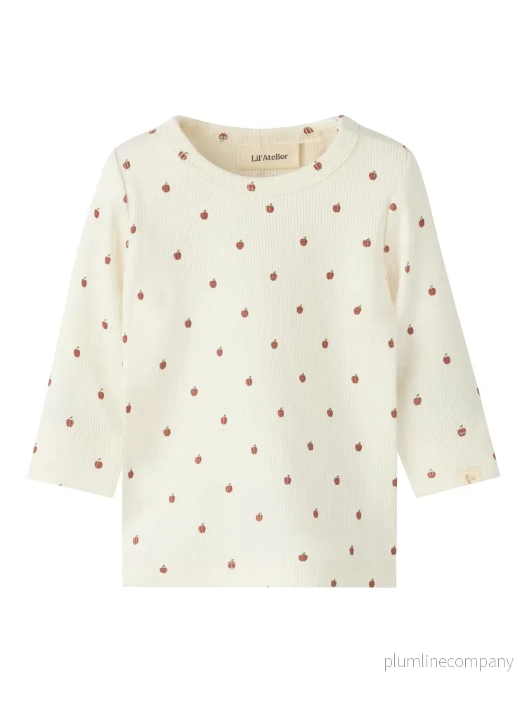 Ribbad T-Shirt i organisk bomull - NBNGAGO KIM LS SLIM TOP LIL - Turtledove APPLE