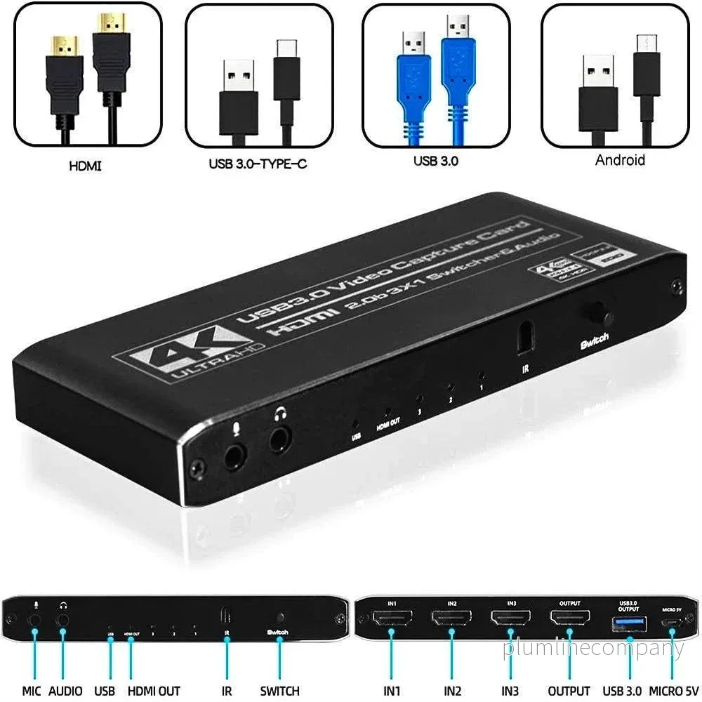 NÖRDIC HDMI Switch 3 till 1 med Video Capture Card HDMI2.0 4K60Hz USB3.1 Mikrofon och Audio out HDMI Signal Loop Out HDR HDCP2.2 EDID RGB8:8:8 - Bild 3