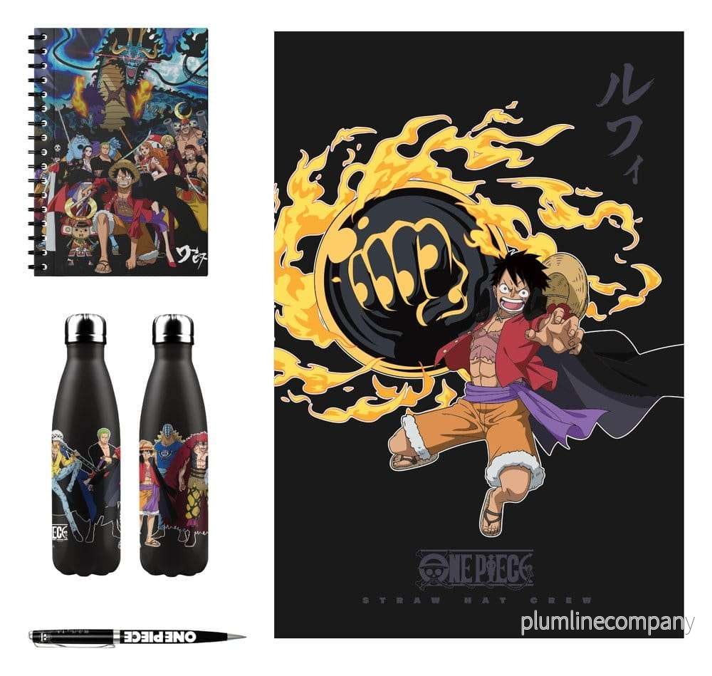 One Piece presentset med aluminiumflaska, anteckningsbok, filt och penna One Piece presentset med aluminiumflaska, anteckningsbok, filt och penna