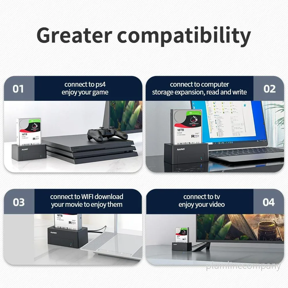 Maiwo K308 USB 3.1 GEN1 5Gbps Dockningsstation för 1st 2,5/3,5" SATA HDD/SSD upp till 14TB med stöd för UASP - Bild 3
