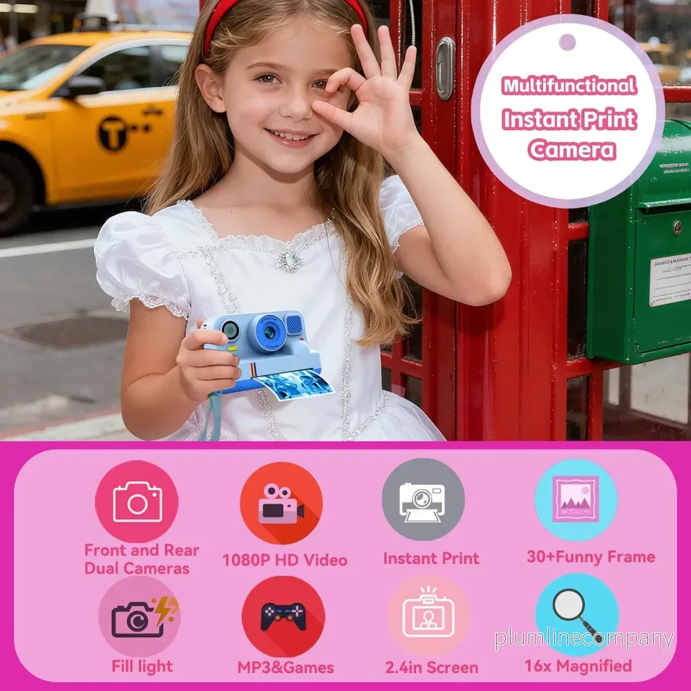 NÖRDIC 2,4" HD Instant-kamera, Mini kamera med fotoutskrift/videoinspelning, kompatibel app, Blå - Bild 2