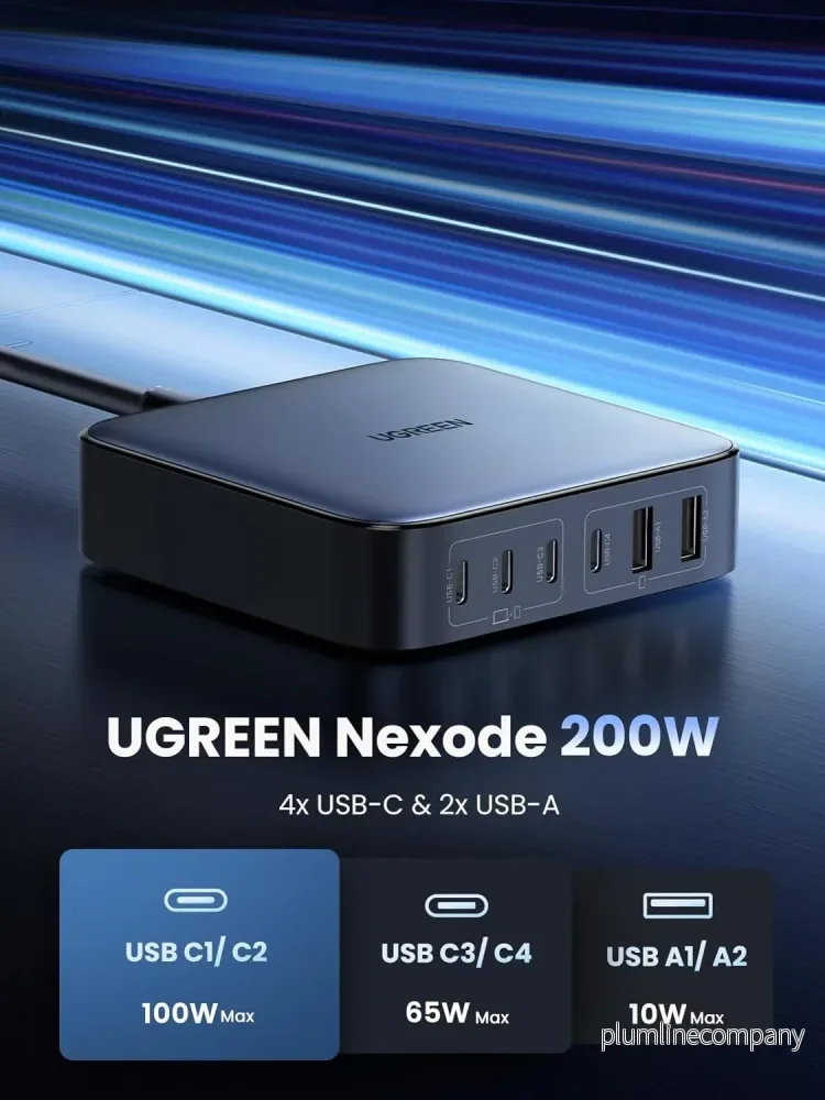 UGREEN Nexode 200W USB-C-laddare, 6-portars GaN-skrivbordsladdare - Bild 2