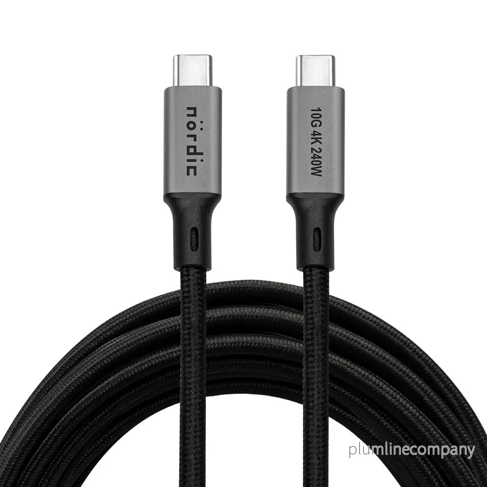 NÖRDIC 5m USB 3.2 Gen 2 USB-C till C nylonflätad kabel PD3.1 240W 20G 4K60Hz grå
