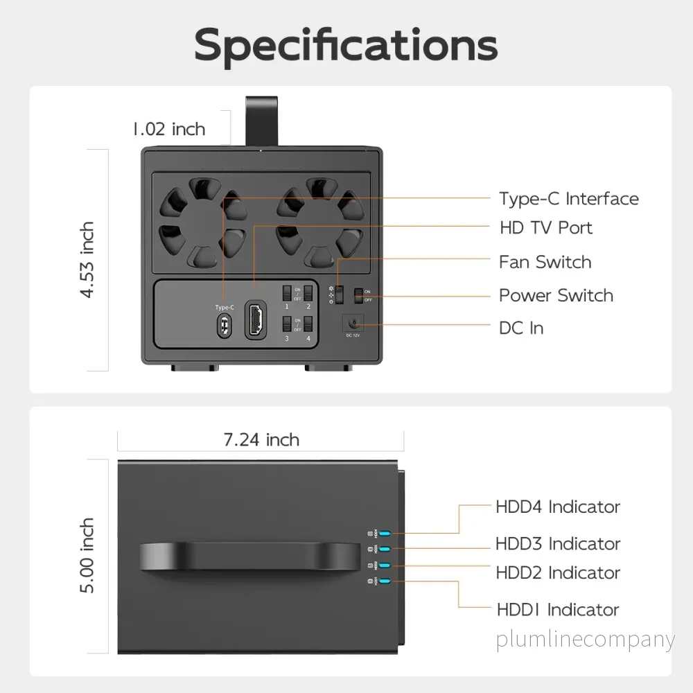 Maiwo K35274A Quad Bay 3,5" SATA HDD-kabinett USB-C Gen2 10G Windows 10/11 MacOS - Bild 3