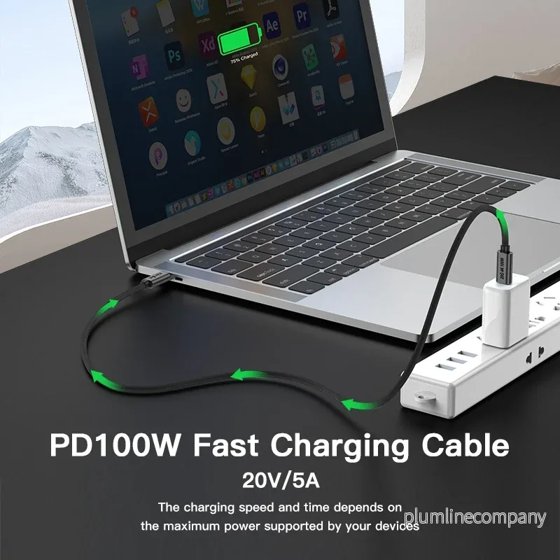 NÖRDIC 50cm USB3.2 Gen2 SuperSpeed USB 10Gbps USB-C till C nylonflätad kabel med Power Delivery 100W, 4K60Hz video och Emarker - Bild 2