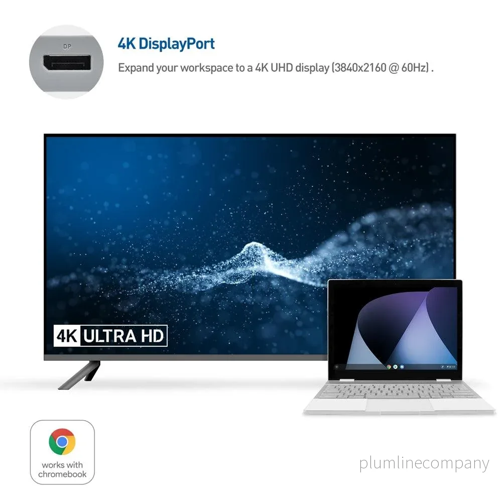 Cable Matters 1 till 5 Dockningsstation 1xDP 4K60Hz, 1xRJ45 Ethernet 2xUSB-A 1xUSB-C PD 60W Works with Chromebook Certified - Bild 2