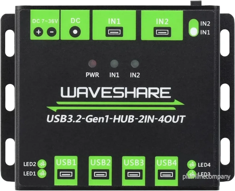 Industriell USB HUB för 2 datorer till 4 USB 3.2 portar, switchbar, monterbar, kompatibel med Windows Linux Mac