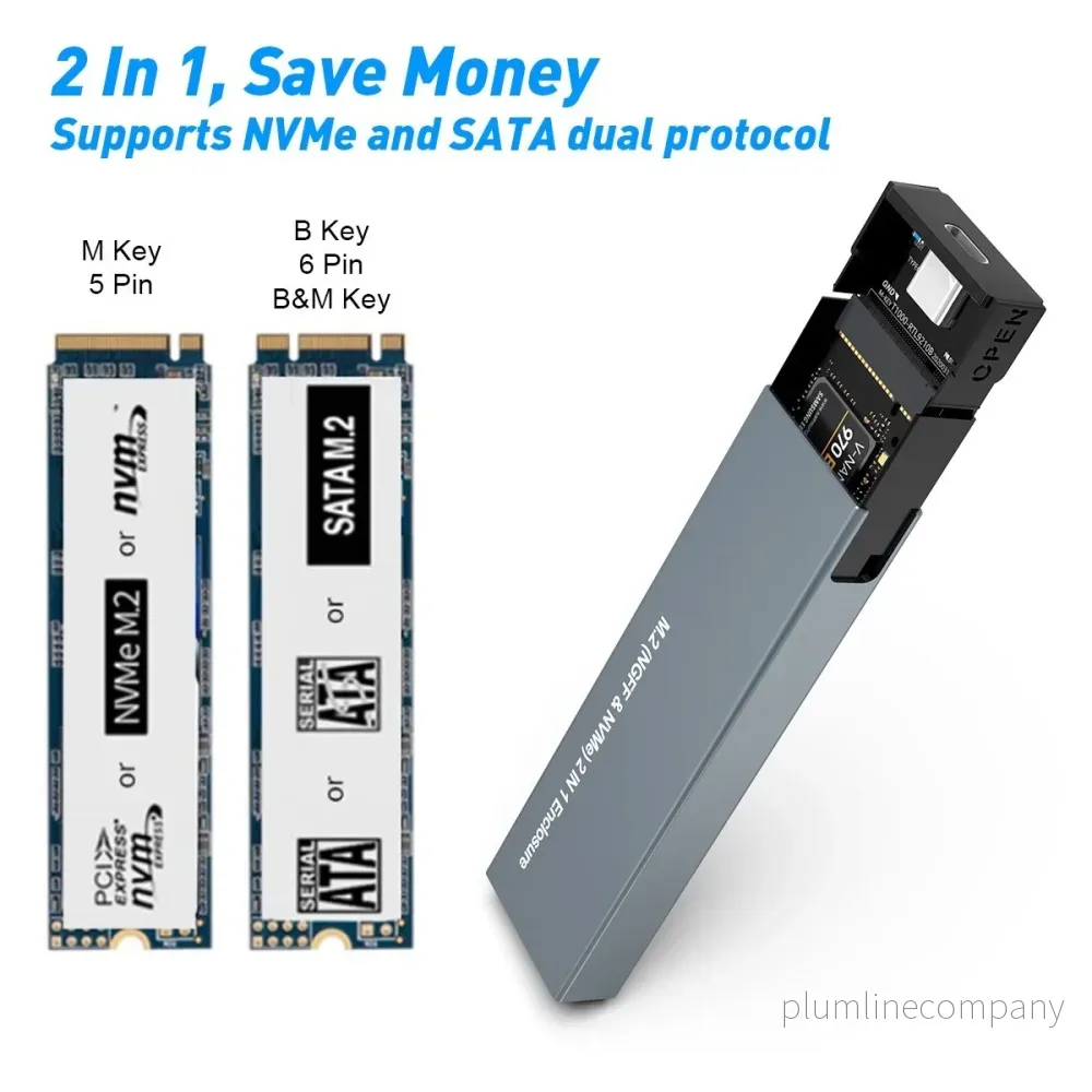 NÖRDIC Extern lagringskabinett M.2 NVMe och SATA SSD till USB-A och USB-C M-Key B-Key och B+M Key UASP 2280 2260 2242 2230 - Bild 2