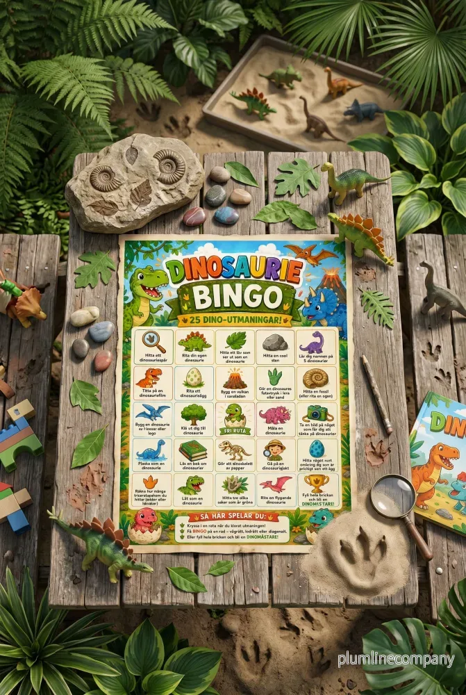 Dinosauriebingo – 25 roliga dino-utmaningar