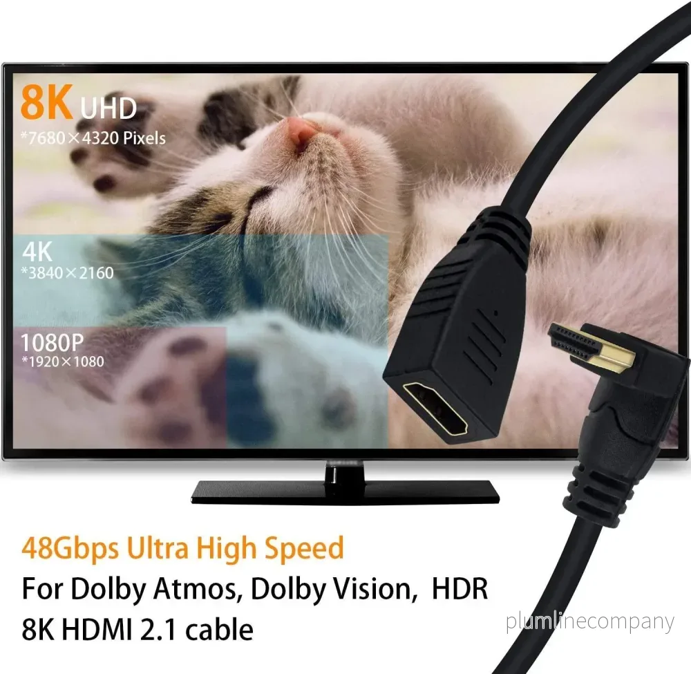 NÖRDIC vinklad HDMI adapter 8K60Hz 4k120Hz 48Gbps hane till hona HDMI2.1 15cm - Bild 2