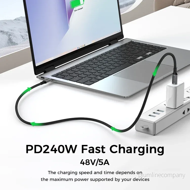 NÖRDIC 2m USB4 USB-C till C nylonflätad kabel PD3.1 240W 40G 8K60Hz 4K144Hz grå - Bild 3