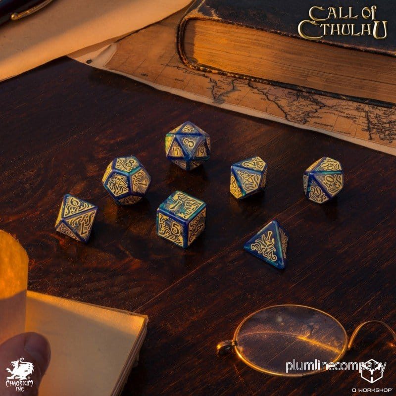 Call of Cthulhu 7:e Utgåvan Tärningsset med 7 Blå-gröna och Guld - Bild 3